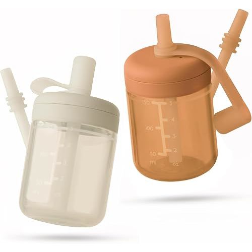 Moonkie Baby Straw cup | Silicone Toddler Sippy Cup Training Cup with Straw Lid | BPA-Free Drop-Proof Baby Cup | Led Weaning | 6 Months+, 5 oz, 2pack