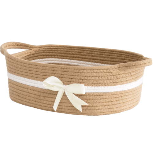 Timeyard Cotton Rope Gift Baskets Empty for Nursery, Easter Baby Gift Basket, Small Woven Basket with bow, Storage Baskets for Home Décor (Camel)
