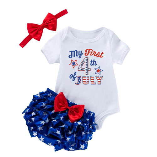 Povozer Baby Girl Clothes Toddler Girl Summer Outfits Independence Day Baby Clothing Cartoon Letter Romper Pants Suit,Size 9-12 Months,Red
