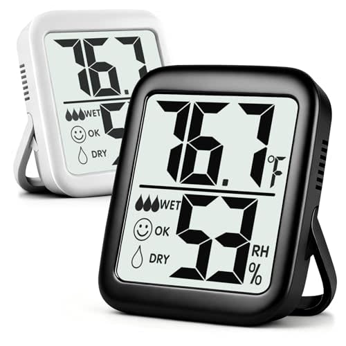 Antonki 2 Pack Room Thermometer Indoor Hygrometer | Monitor Temperature & Humidity, Accurate, Fast Read, Easy To View, Magnetic/Kickstand/Hanging, ℉/℃, w/ Battery, Compact