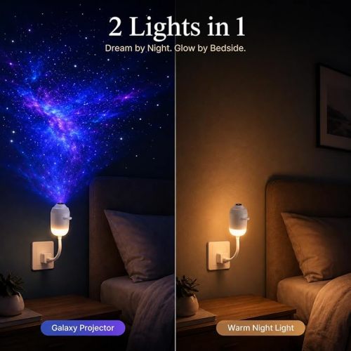 Galaxy Projector, 2-in-1 Night Light Projector and Star Projector with 24 Projection Films, 360° Adjustable Design, Dimmable Eye-Caring LED Light for Kids Adults Bedroom Ceiling Car Decor and Gifts
