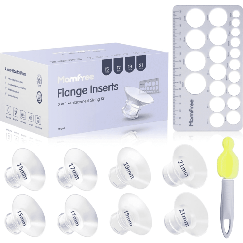 8PCS Flange Sizing Kit 15/17/19/21mm for 24mm Flanges/Shield, Soft Silicone Flange Insert Compatible Momcozy/Spectra/Medela Breast Pump, Breast Pump Essential kit(with Nipple Rulers and Storage Bag)