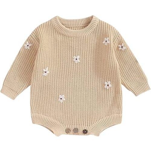 SAYOO Baby Sweater Romper Toddler Girl Oversize Embroidery Knit Pullover Sweater Warm Sweatshirt Romper Fall Winter Clothes