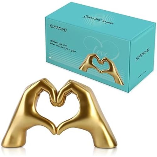 Gold Heart Hands Sculpture, Fan Gift Merch for Music Lovers, Home Decor Accents for Birthday Living Room Bedroom Shelf Desk, Small Cute Statue for Women Girls
