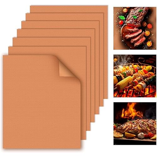WIBIMEN Grill Mats for Outdoor Grill, Copper 7pcs Grill Mat, 100% Non-Stick PFOA Free 15.75 x 13, Heavy Duty, Reusable and Easy to Clean - Gas Charcoal & Electric BBQ