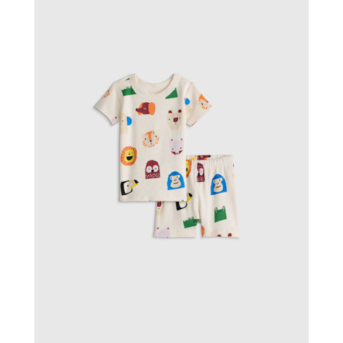 100% Organic Cotton Short Sleeve and Shorts Pajama Set in Animal Faces