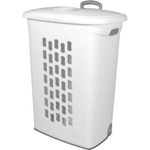 Sterilite Ultra Wheeled Laundry Hamper with Lid, Handle & Wheels, White Plastic, Easy-Roll Clothes Basket, 1-Pack
