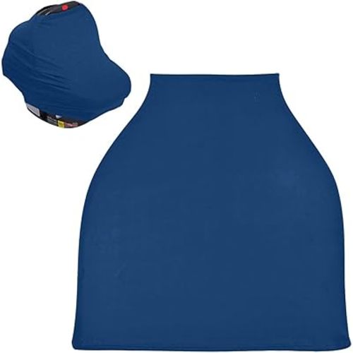 Navy Blue Baby Car Seat Cover, Breathable Stretchy Nursing Canopy for Newborn, Infant Carseat Cover, Stroller Shopping Cart Cover for Boys & Girls