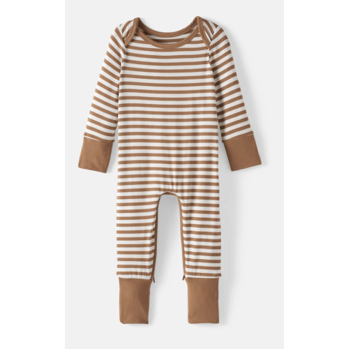 Chestnut Brown Stripe Crescent Zippy | Little Sleepies