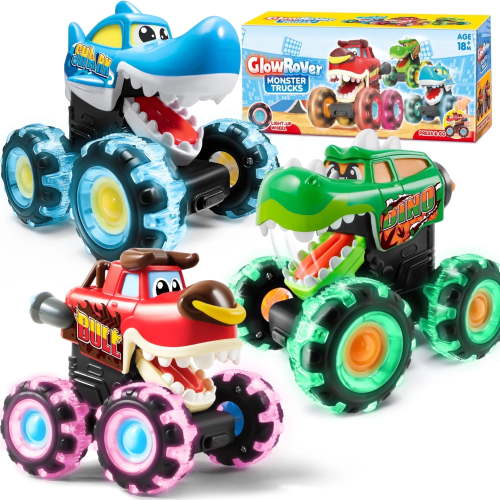 Joyfy 3 Pack Monster Truck Toy - Hot Wheels Monster Trucks Press & Go Cars with Motion Activated Light-Up Cars for Toddlers, Best Birthday Gifts for Baby