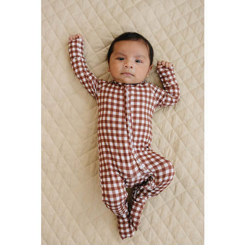 Bamboo Zip Romper | Chocolate Gingham