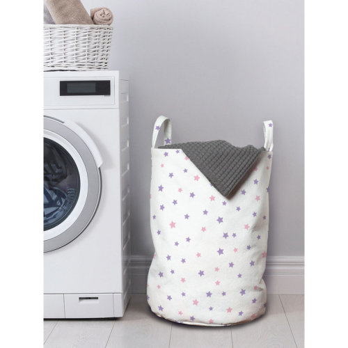 East Urban Home Ambesonne Star Laundry Bag, Nursery Themed Childish Bicolour Shapes Dreaming Minimal Pastel Design, Hamper Basket With Handles Drawstring Closure For Laundromats, 13" X 19", Pale Pink Lavender White | Wayfair