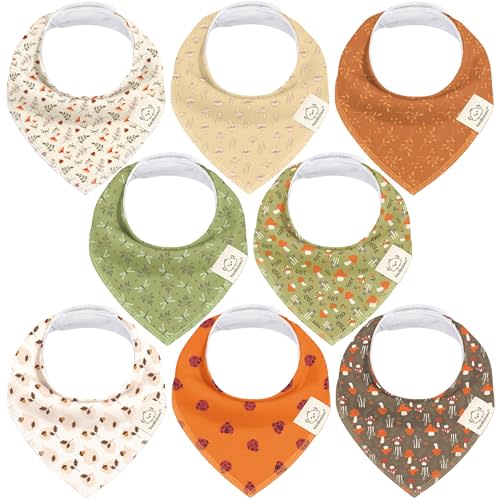 KeaBabies 8pk Organic Baby Bandana Bibs for Drooling Teething, Fall Spores | 100% Cotton, Soft Absorbent Baby Drool Bibs for Girls, Boys, Triangle Baby Bibs for Newborn, Infant 0-36 Months