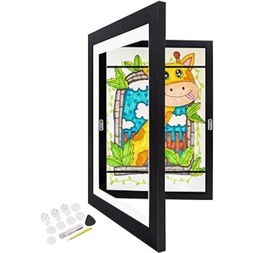 Amazon.com: Veelot 1Pack Kids Art Frame, Front Opening Changeable Artwork Frames Great for Drawings Storage Children Projects Schoolwork Crafts A4 Hanging (8.3x11.8 Black) : Home & Kitchen