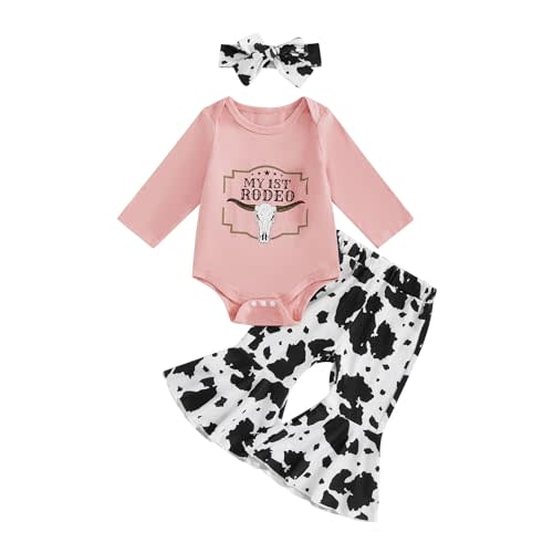 MERSARIPHY Western Baby Girl Clothes Newborn Rib Knit Ruffle Romper Bodysuit Bell-Bottom Pant Set Infant Fall Winter Outfits
