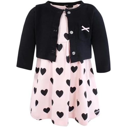 Hudson Baby Infant and Toddler Girls Cotton Dress and Cardigan Set