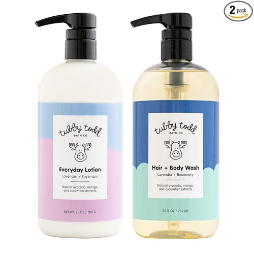 Tubby Todd's Baby Body Wash and Lotion Set - Gentle, Hypoallergenic Skincare for Newborns & Toddlers - 25oz, Lavender Rosemary