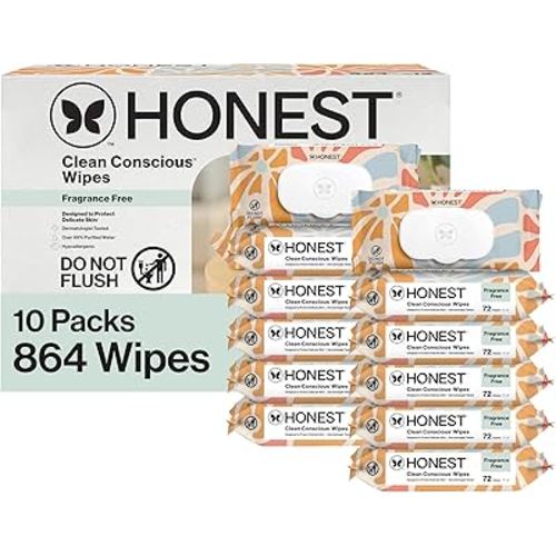 The Honest Company Clean Conscious Multi-Use Wipes Hypoallergenic Unscented for Sensitive Skin Over 99% Water Compostable Plant Based Baby Sunburst 864 Count