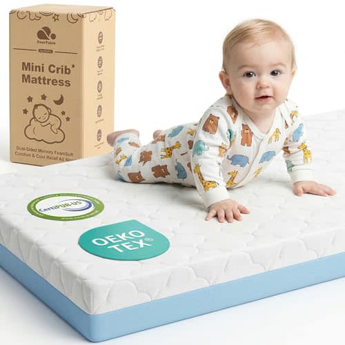 Dual Sided Pack and Play Mattress, 3 Inch Thick Soft & Firm Memory Foam Breathable Portable Pack n Play Mattresses, 4 in1 Baby Playpen Mattresses with Removable Washable Cover - 38x26x3 Inch