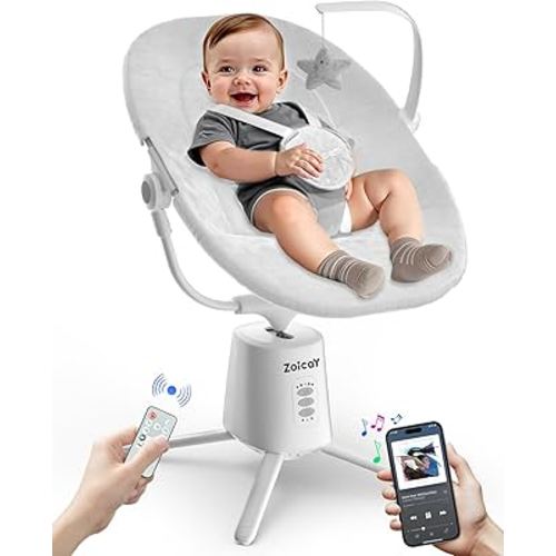 Zoicay Baby Swing,Baby Swings for Infants with 3 Modes & 5 Speeds, BT Enabled App & Remote Control, Electric Swing – 6 Lullabies and 3 Timer Setting, 2 Seat Positions and 5-Point Harness Swing (White)