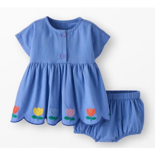 Baby Dolman Sleeve Linen Dress & Bloomers Set