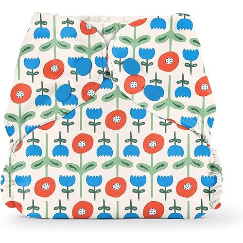 Esembly Cloth Diaper Cover - Reusable Swim Diaper, Waterproof, Breathable - Adjustable Outer Layer Over Absorbent Inner for Blowout Protection - Poppies, Size 2 (18-35lbs)