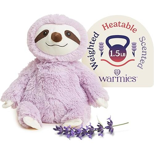 warmies Microwavable & Weighted Stuffed Animals, Purple Sloth - Heated Stuffed Animal Plushie for Warmth & Comfort - Cute Soft Plush Toys for Adults & Children (Boys, Girls, Babies & Toddlers)