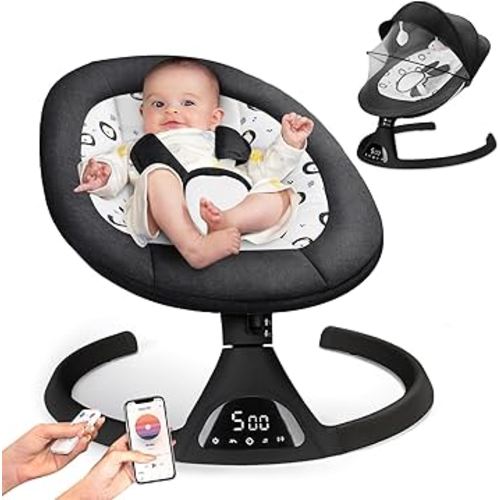 Electric Baby Swing Infant Swing Toddler for Newborn Boy Girl, 5 Sway Speeds with Remote Control, Five-Point Carabiner 10 Preset Melodies and Bluetooth Black