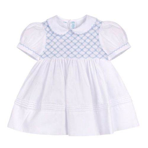 Signature Smocked Dress, White/Blue