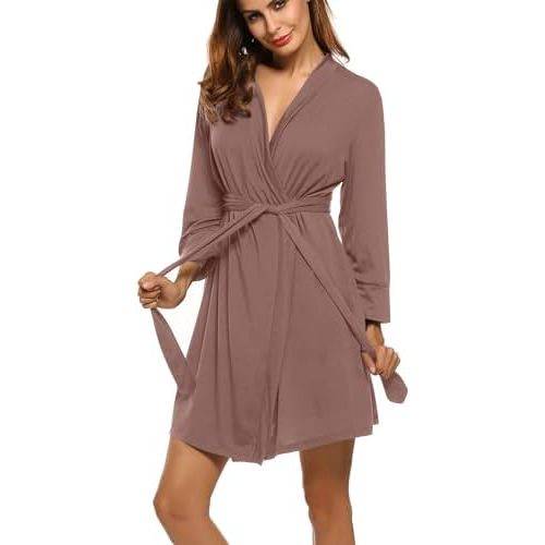HOTOUCH Womens Robe Lightweight Short Knit Bathrobe Soft Ladies Sleepwear with Pockets