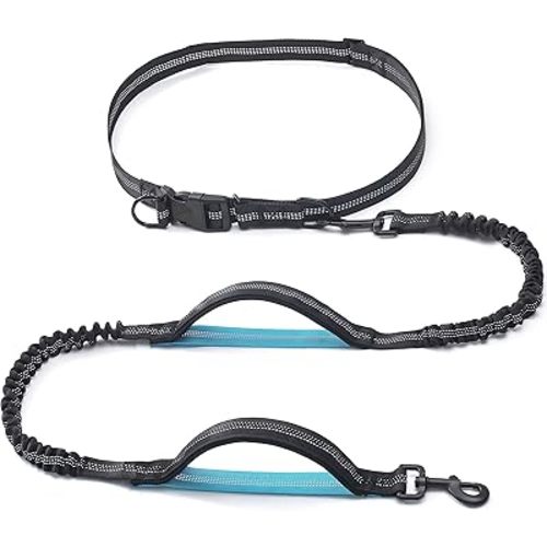 iYoShop Retractable Hands Free Dog Leash - Dual Handle Bungee Waist Leash for Small, Medium and Large Dogs (Medium/Large, 25-150 lbs, Black)