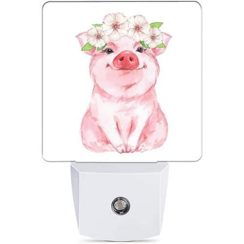 Pink Cute Pig Dusk to Dawn Night Light, Auto Sensor Lamp Home Indoor Stairway Kitchen Corridor, Night Lights Plug into Wall Decor, Boys Girls Women Men Room Gifts