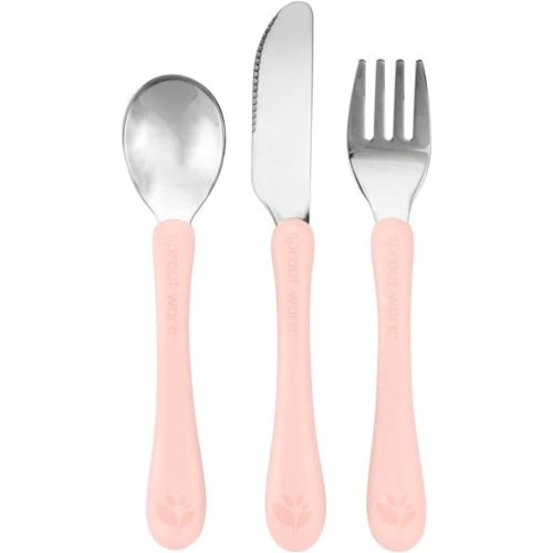 Green Sprouts® Stainless Steel & Sprout Ware® Kids' Cutlery, 12mo+, Plant-Plastic, Dishwasher Safe, Ergonomic, Tested for Hormones - Light Grapefruit