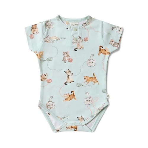 Kittens Short Sleeve Organic Bodysuit in Sage