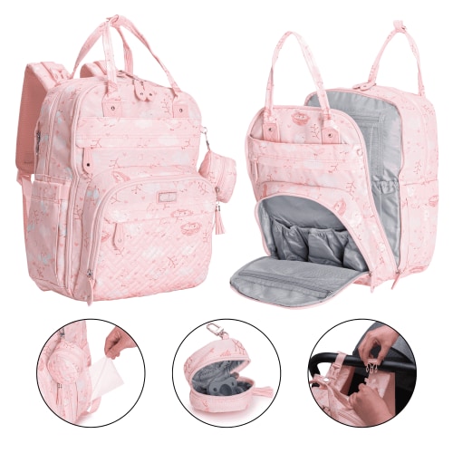 BabbleRoo, Diaper Bag Backpack, 26L Pink Birdy Waterproof