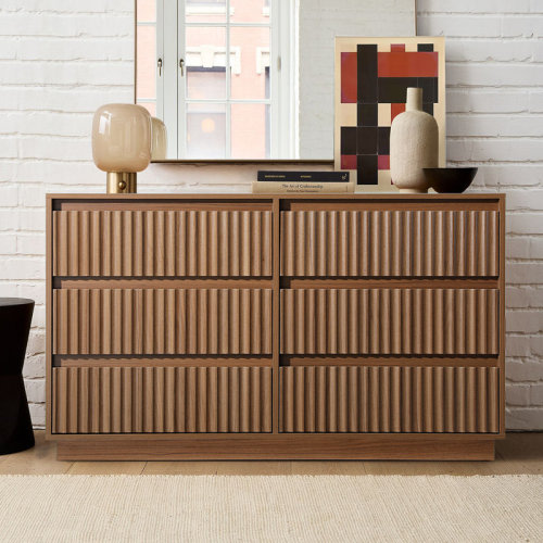 Ebern Designs Dejesus 6-Drawer Dresser 47"W Double Dresser With Waveform Fluted Panel & Reviews | Wayfair