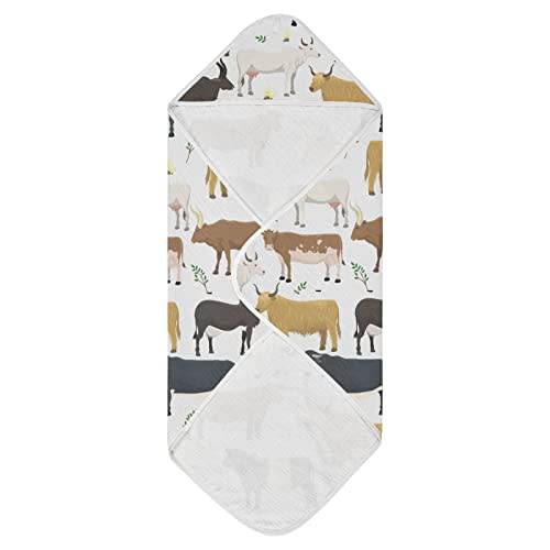 vvfelixl Baby Hooded Towel Bulls Cows Cattle Absorbent Baby Towels Cotton Soft Bath Towel for Infant, Toddler 35X35In White