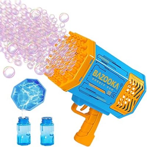 Bubble Gun, Bazooka Bubble Machine Gun, Bubble Blaster Gun with Bubble Solution, 69 Holes Bubble Bazooka Gun Outdoor Summer Toy Gifts Party Favors for Kids Blue Bubble Maker Blowers