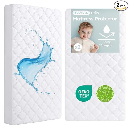 Yoofoss Waterproof Crib Mattress Protector 2 Pack, Quilted Crib Mattress Pad Cover Ultra Soft and Breathable, Machine Washable Toddler Mattress Protector for Standard Baby Crib Size 52''x28''