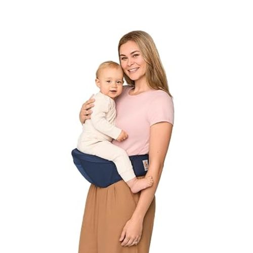 Ergobaby Lift Hip Seat Baby Carrier for Babies and Toddlers 6-48 Months (17-45 lbs) - Ergonomic Baby Carrier with Storage Pockets, Hip-Healthy Positioning - Midnight Blue