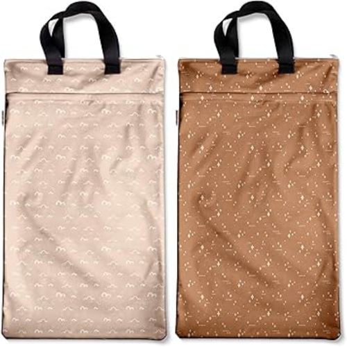 Mama Koala Reusable Hanging Wet Dry Bags for Baby Items, Cloth Diapers, Swimsuits, Travel, Gym Clothes, Beach, Pump Parts, Toiletries, Two Zippered Pockets, 2 Pack (W004L)