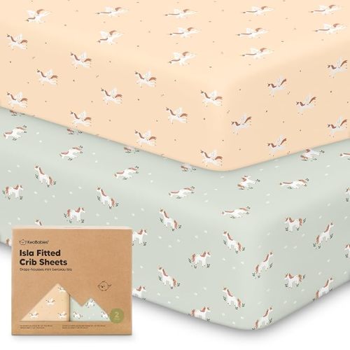 KeaBabies 2-Pack Baby Crib Sheets for Boys, Girls - 52x28 Viscose Derived from Bamboo Toddler Bed Sheets Neutral, Fitted Crib Mattress Cover for Standard Baby Bedding, Soft & Cozy (Lune Mystic)