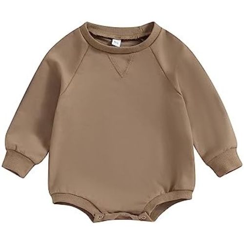 Gueuusu Unisex Baby Boys Girls Crewneck Sweatshirt Romper Basic Plain Long Sleeve Bodysuit Oversized One Piece Jumpsuit Tops