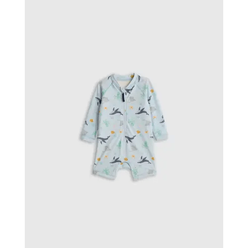 Long Sleeve Zip-Up Rash Guard One-Piece - Baby in Under the Sea