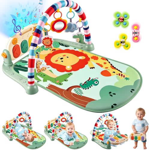 Joryuek Baby Play Mat, Tummy Time Mat with Piano Music and Lights, Baby Activity Play Gym with Sensory Development Toys, Boy and Girl Gifts for Newborn Infant Aged 0 to 3 6 9 12 Months(Light Green)