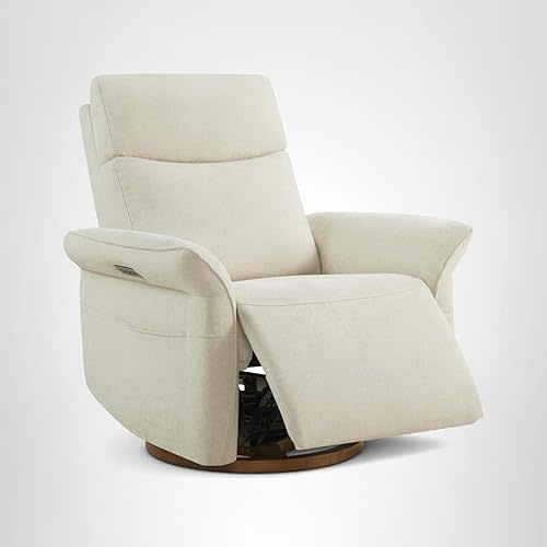 CHITA Power Recliner Chair, Electric Triple-Motor Swivel Glider Nursery Rocking Chair with Adjustable Power Headrest and Lumbar Support, Solid Wood Base, Linen