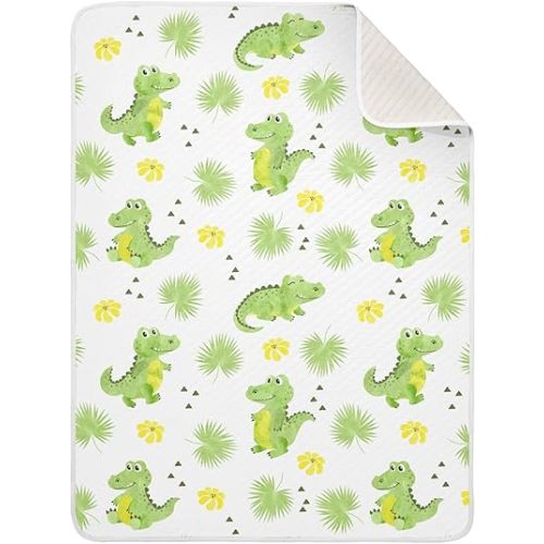 Swaddle Blanket Crocodiles Alligators Palm Leaves Cotton Blanket for Infants Receiving Blanket Lightweight Soft Swaddling Blanket for Crib, Stroller, Nursery Blankets, 30x40In