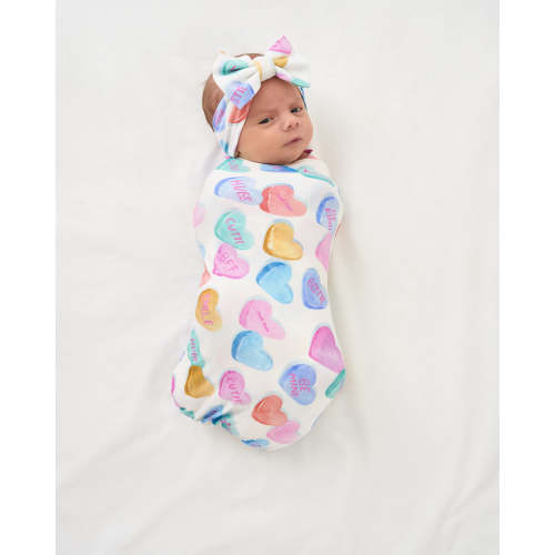 Candy Cuties Swaddle & Luxe Bow Headband Set | Little Sleepies