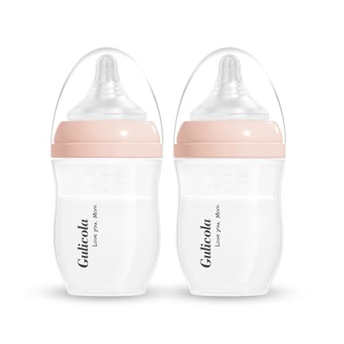 Gulicola Natural PP Baby Breastfeeding Bottles Newborn Set 2 Pack, Slow Flow Nipples, 0 Months +, 5 oz - Pink