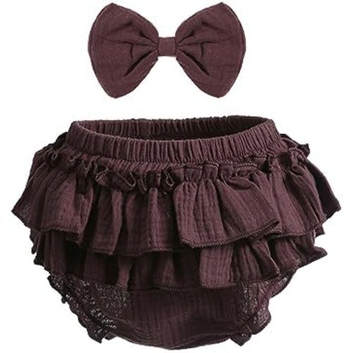 Newborn Infant Baby Girl Cotton Bloomers and Bows Toddlers Ruffle Shorts Diaper Covers Headband Set